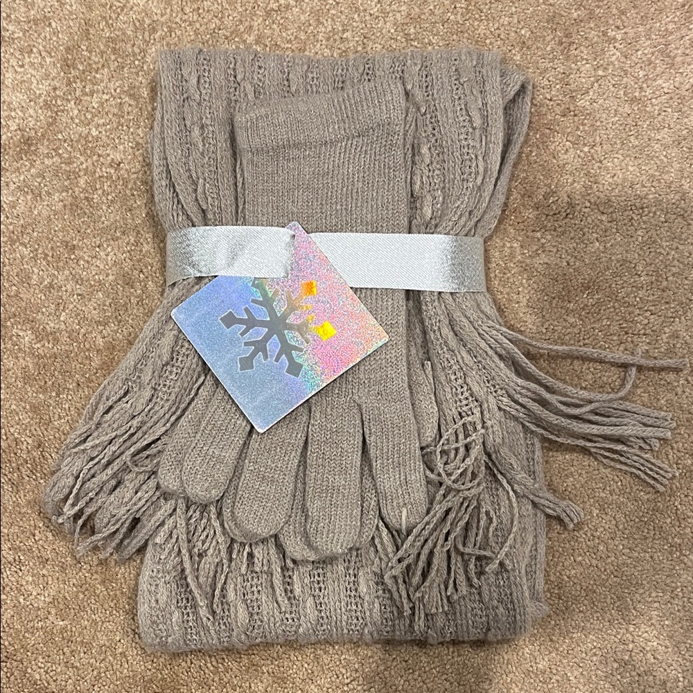 New York & Company Tan Gloves and Scarf Set